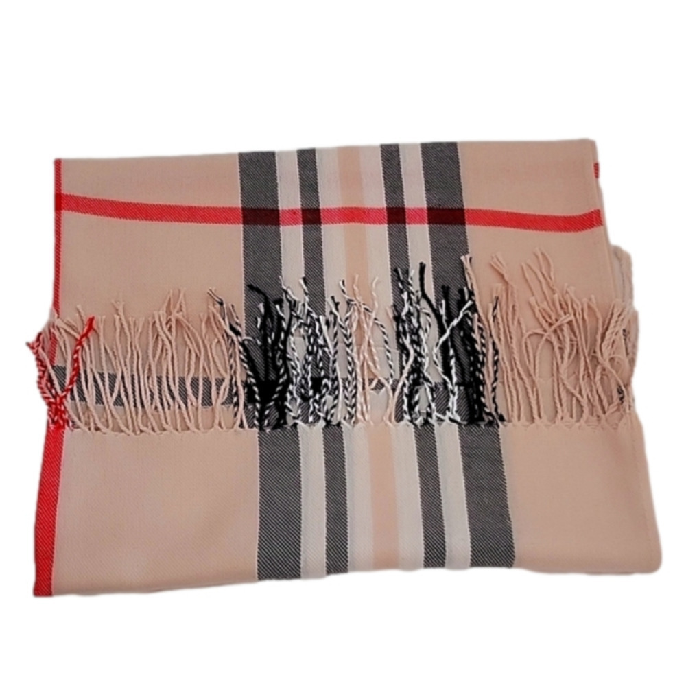 Pashmina Silk Tartan Plaid Long Brown Tan Nova Check Pattern Fringe New Scarf